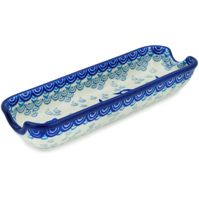 Polish Pottery Corn Tray 8&quot; Blue Herring Waters