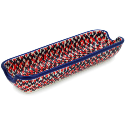 Polish Pottery Corn Tray 8&quot; Red Houndstooth