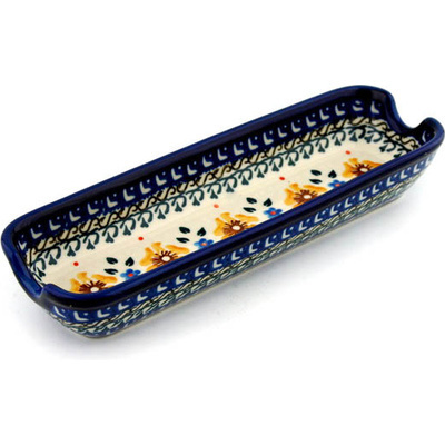 Polish Pottery Corn Tray 8&quot; Sea Fall Yellow Flowers