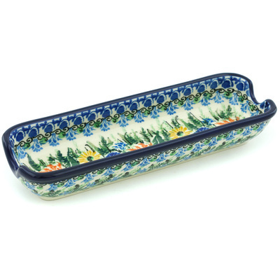 Polish Pottery Corn Tray 8&quot; Splendid Blue Meadow UNIKAT