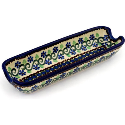 Polish Pottery Corn Tray 8&quot; Woven Pansies