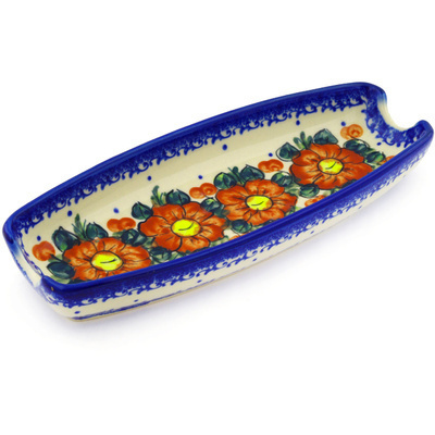 Polish Pottery Corn Tray 9&quot; Autumn Pansies UNIKAT