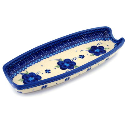 Polish Pottery Corn Tray 9&quot; Bleu-belle Fleur