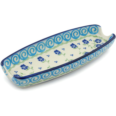 Polish Pottery Corn Tray 9&quot; Blue Bursts