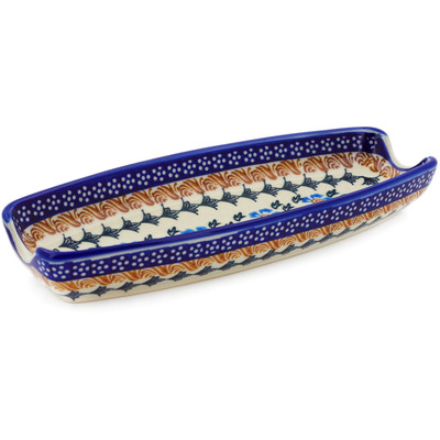 Polish Pottery Corn Tray 9&quot; Blue Cornflower