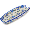 Polish Pottery Corn Tray 9&quot; Blue Thistle Beauty