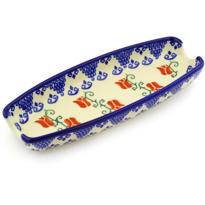 Polish Pottery Corn Tray 9&quot; Butterfly Tulips