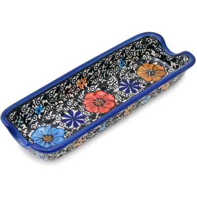 Polish Pottery Corn Tray 9&quot; Flowered Lace