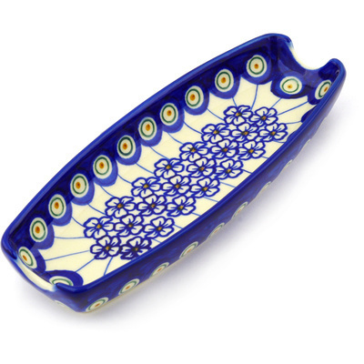 Polish Pottery Corn Tray 9&quot; Flowering Peacock