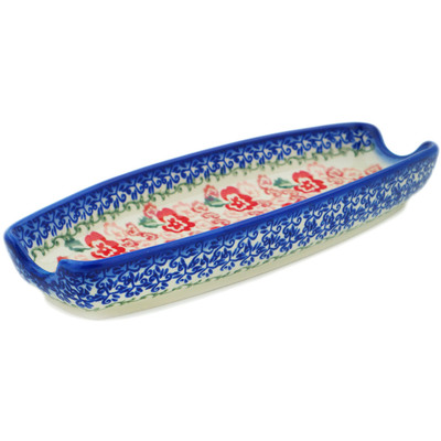 Polish Pottery Corn Tray 9&quot; Fluctuating Pansy&#039;s