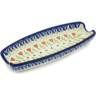 Polish Pottery Corn Tray 9&quot; Fluttering Tulips