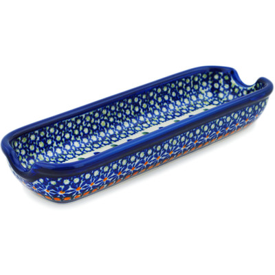Polish Pottery Corn Tray 9&quot; Gingham Flowers