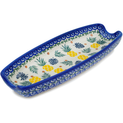 Polish Pottery Corn Tray 9&quot; Pineapple Parade