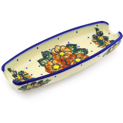 Polish Pottery Corn Tray 9&quot; Red Bouquet