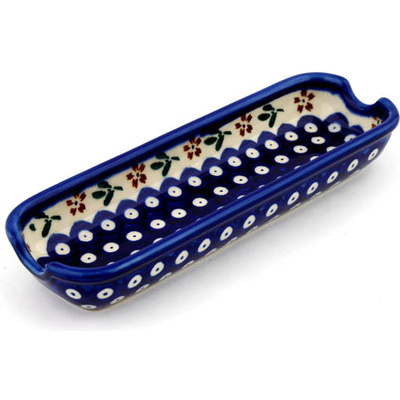 Polish Pottery Corn Tray 9&quot; Red Daisy Peacock