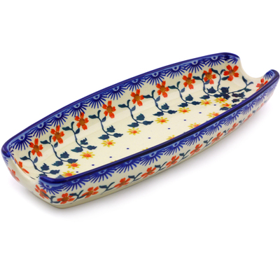 Polish Pottery Corn Tray 9&quot; Red Sunflower