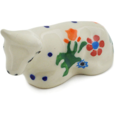 Polish Pottery Cow Figurine 3&quot; Spring Flowers
