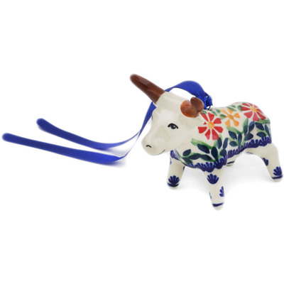 Polish Pottery Cow Figurine 4&quot; Wave Of Flowers