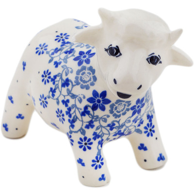 Polish Pottery Cow Figurine 5&quot; Blue Country Field