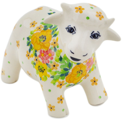 Polish Pottery Cow Figurine 5&quot; Bright Spring UNIKAT