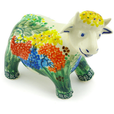 Polish Pottery Cow Figurine 5&quot; Garden Delight UNIKAT