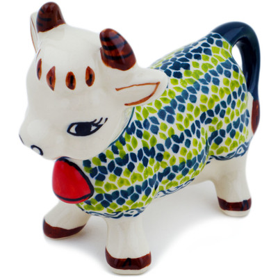 Polish Pottery Cow Figurine 5&quot; Green Leaves