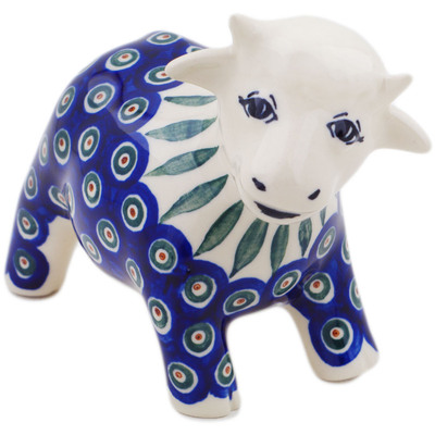 Polish Pottery Cow Figurine 5&quot; Peacock Leaves
