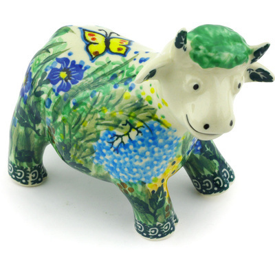Polish Pottery Cow Figurine 5&quot; Spring Garden UNIKAT