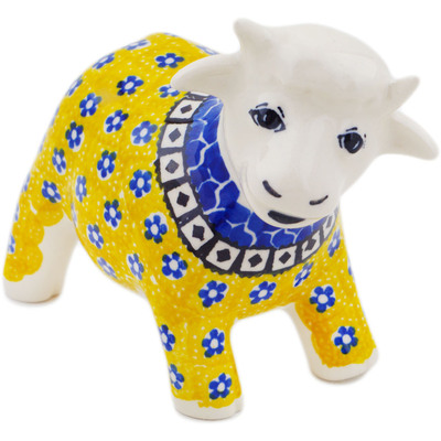 Polish Pottery Cow Figurine 5&quot; Sunburst Daisies