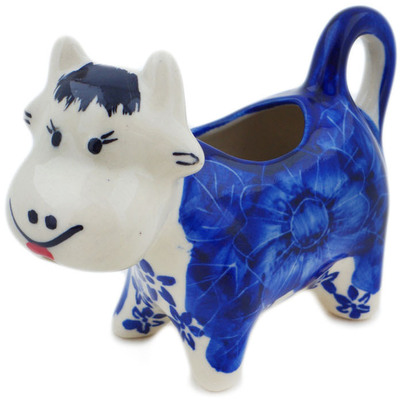 Polish Pottery Cow Shaped Creamer 2 oz Divine Cobalt UNIKAT