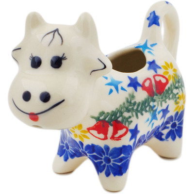 Polish Pottery Cow Shaped Creamer 2 oz Wreath Of Bells