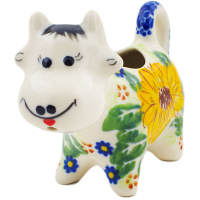 Polish Pottery Cow Shaped Creamer 2 oz Yellow Petal Bliss UNIKAT