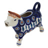 Polish Pottery Cow Shaped Creamer 4 oz Peacock Leaves