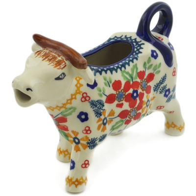 Polish Pottery Cow Shaped Creamer 4 oz Ruby Bouquet UNIKAT