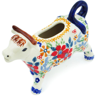 Polish Pottery Cow Shaped Creamer 4 oz Summer Bouquet UNIKAT