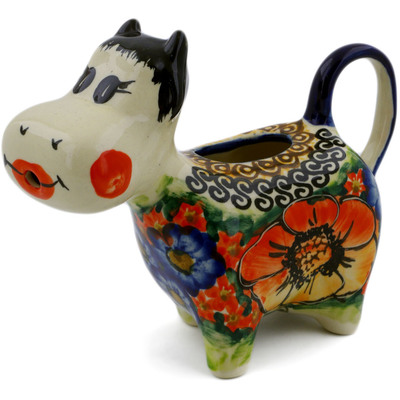 Polish Pottery Cow Shaped Creamer 5 oz Bright Beauty UNIKAT