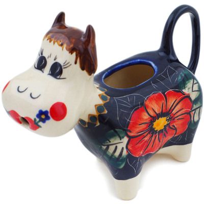 Polish Pottery Cow Shaped Creamer 5 oz Poppy Passion UNIKAT