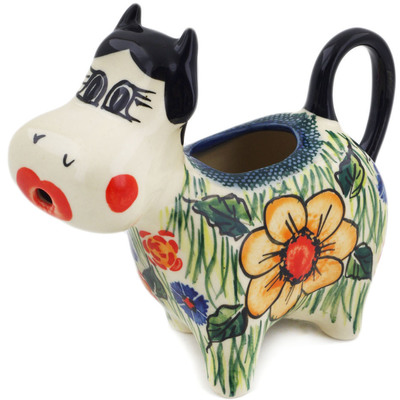 Polish Pottery Cow Shaped Creamer 5 oz Spring Garden UNIKAT