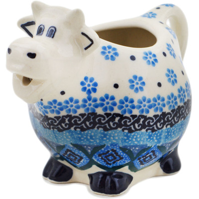 Polish Pottery Cow Shaped Creamer 6 oz Sparkling Sea UNIKAT