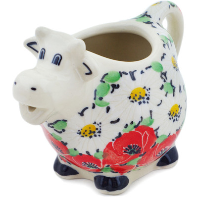 Polish Pottery Cow Shaped Creamer 6 oz Spring Blossom Harmony UNIKAT