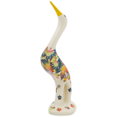 Polish Pottery Crane Figurine 9&quot; Autumn Wind UNIKAT