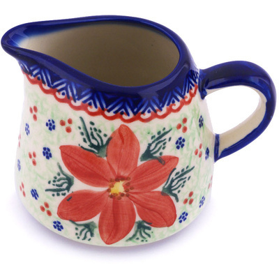 Polish Pottery Creamer 10 oz Poinsettia UNIKAT