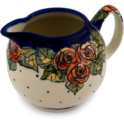 Polish Pottery Creamer 10 oz Red Cabbage Roses