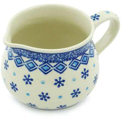 Polish Pottery Creamer 12 oz Blue Snowflake