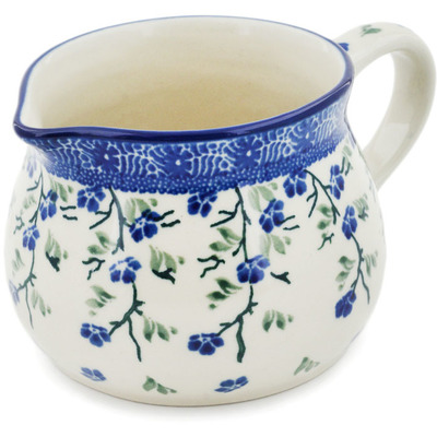 Polish Pottery Creamer 12 oz Cascading Blue Blossoms