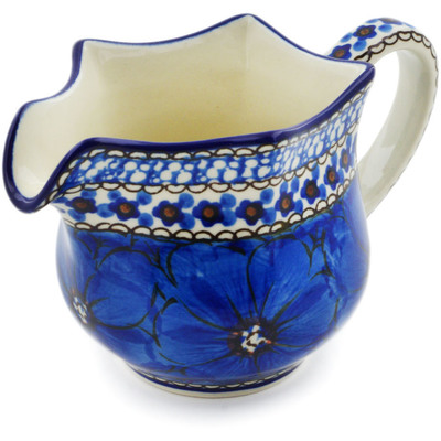 Polish Pottery Creamer 12 oz Cobalt Poppies UNIKAT