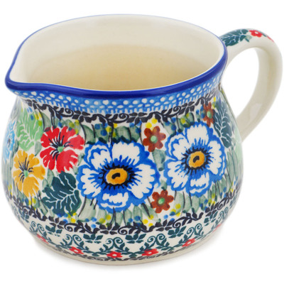 Polish Pottery Creamer 12 oz Delightful Motif UNIKAT