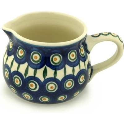 Polish Pottery Creamer 12 oz Peacock Leaves