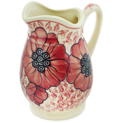 Polish Pottery Creamer 12 oz Sugar Plum Poppies UNIKAT