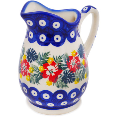 Polish Pottery Creamer 12 oz Tropical Peacock UNIKAT